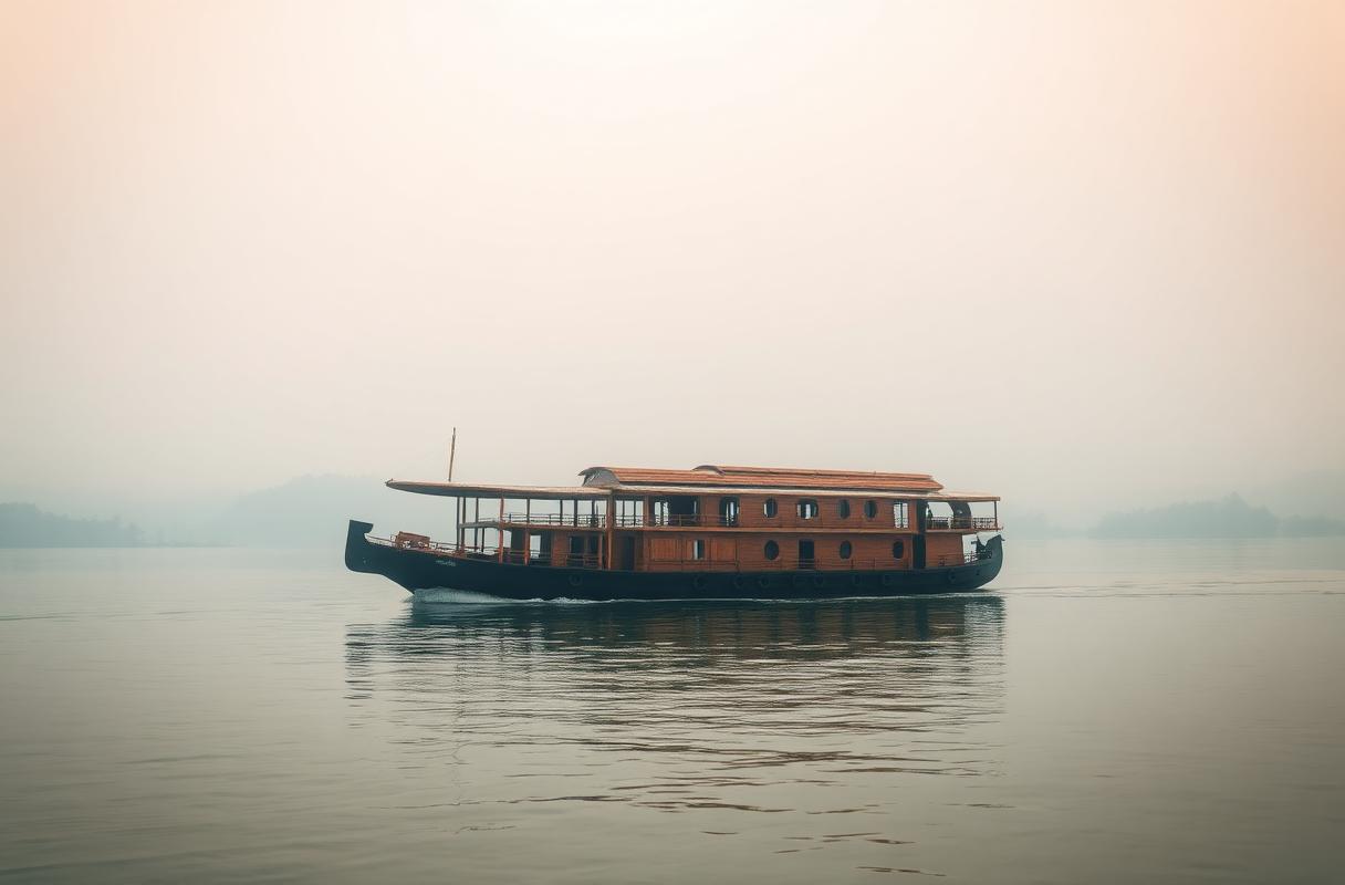 Luxury wooden river cruiser on the Brahmaputra