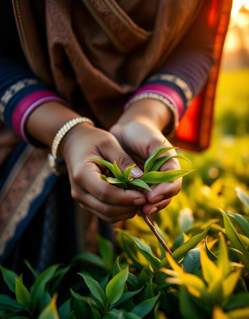 Tea picker's hands at golden hour